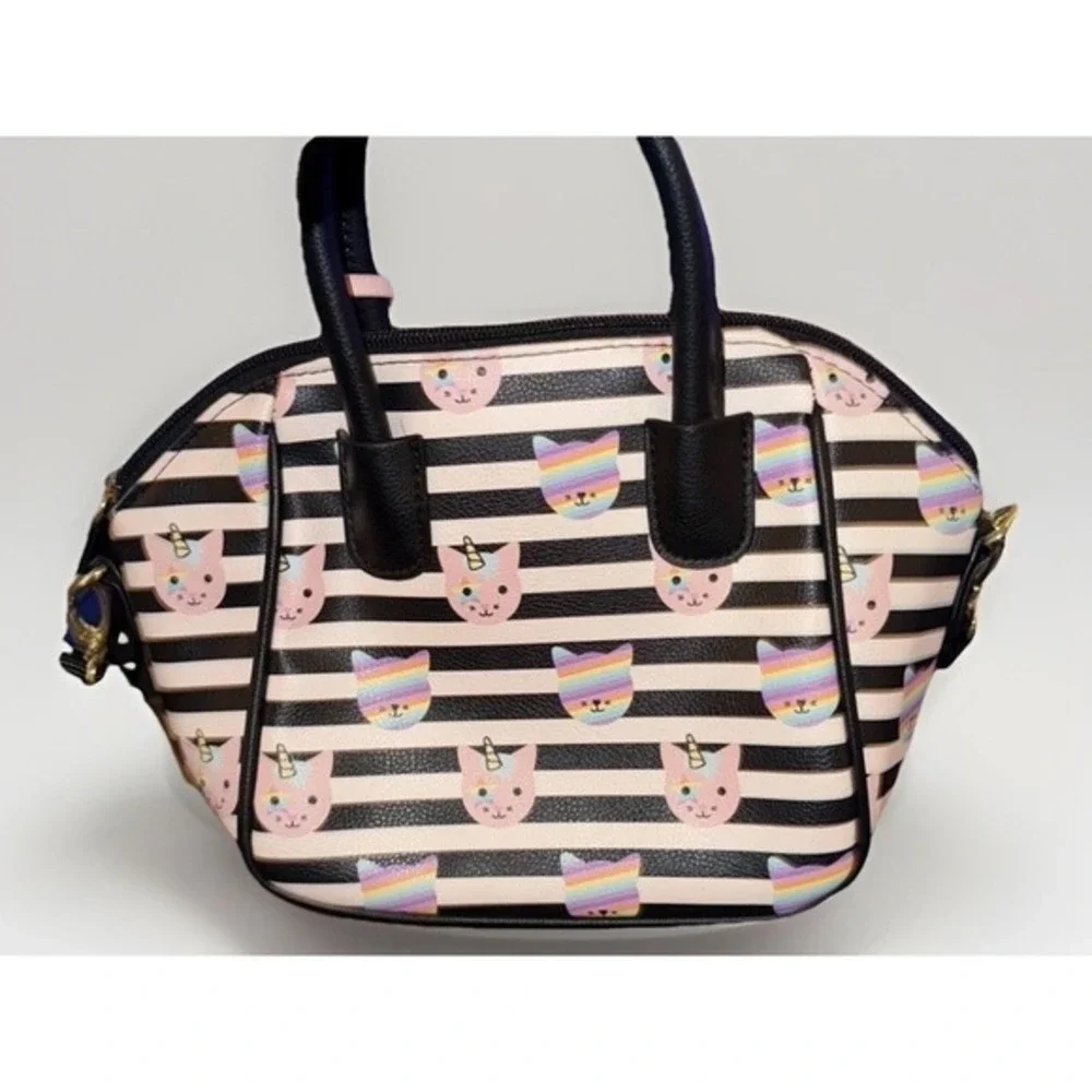 Unicorn Cat Rainbow Striped Mini Satchel  Luv Betsey Johnson Crossbody Bag Purse
